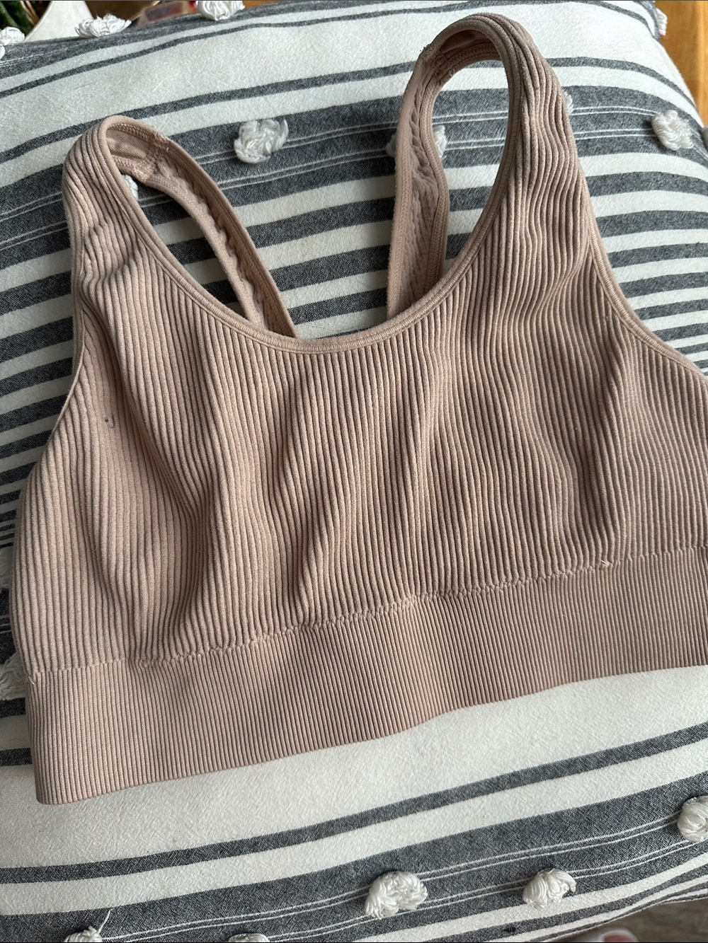 aerie Ribbed Scoop Bralette in Taupe